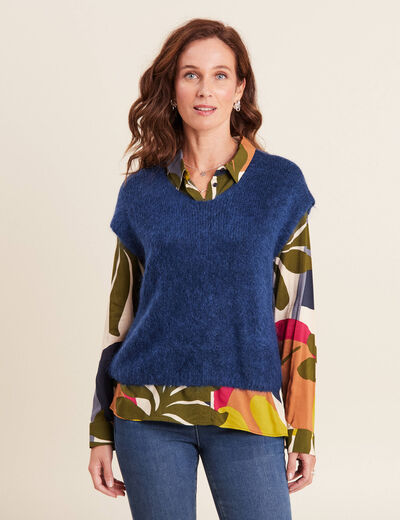Pull sans manches bleu marine femme