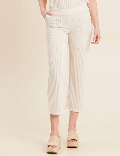 Pantalon maille large ecru femme