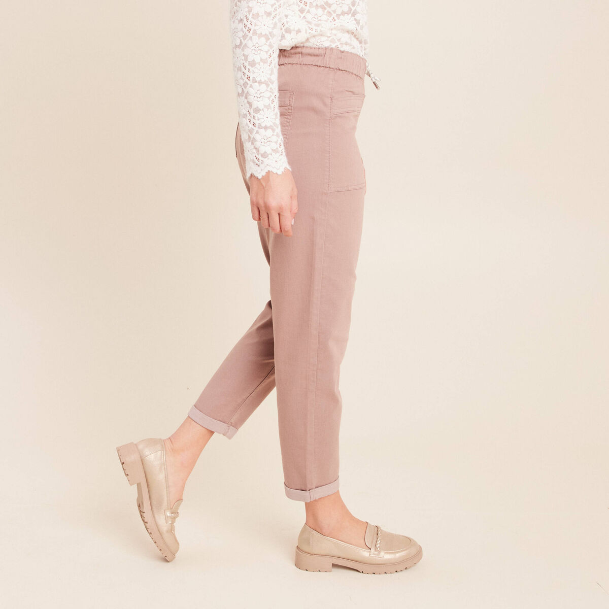 Pantalon coupe mom 7/8&egrave;me taupe femme
