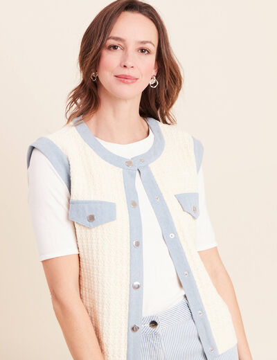 Gilet sans manches col rond ecru femme
