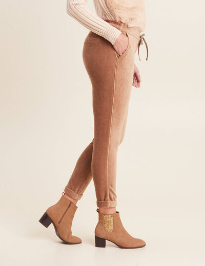 Pantalon cigarette velours marron femme