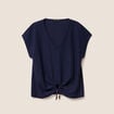 T-shirt bas resserr&eacute; manches courtes bleu marine femme