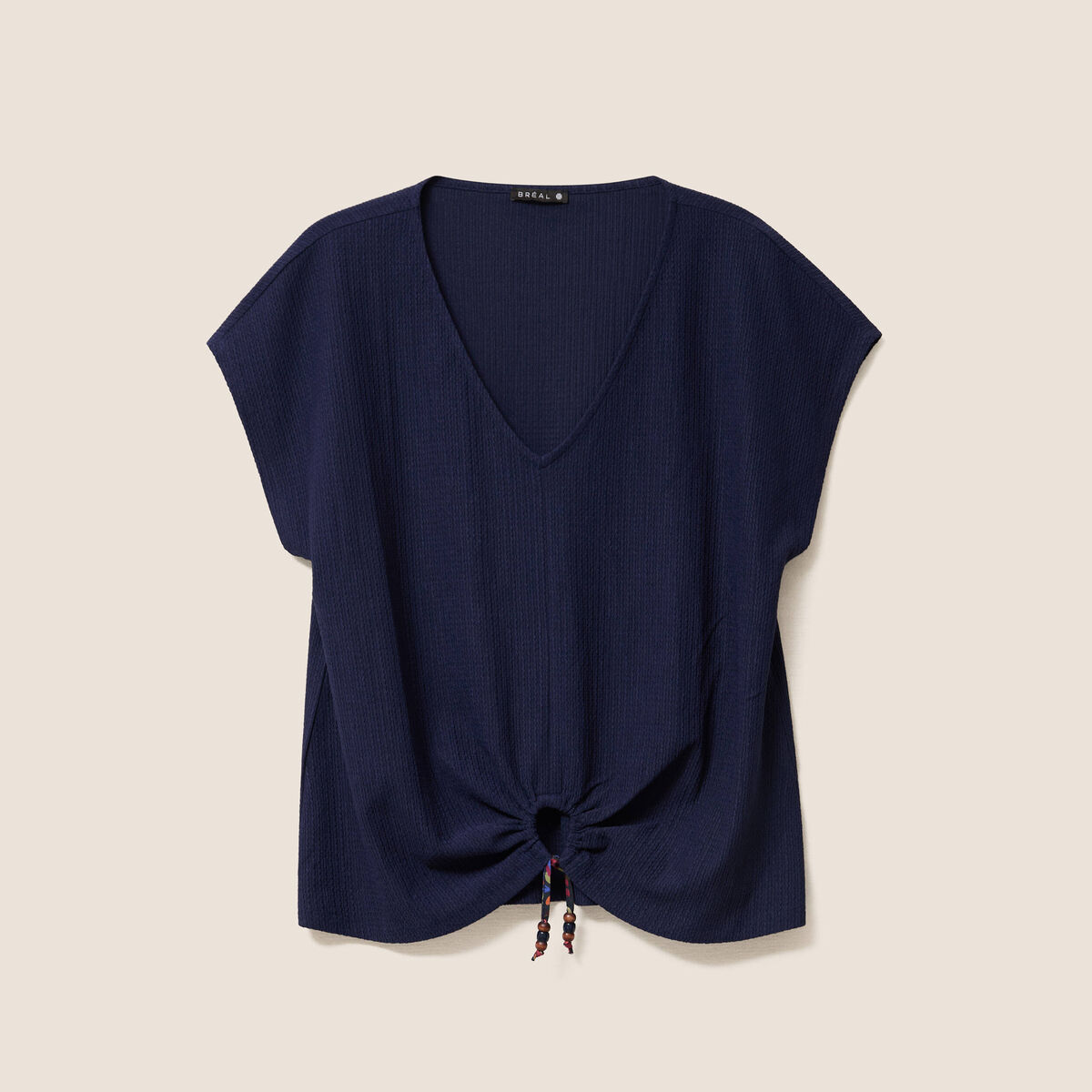 T-shirt bas resserr&eacute; manches courtes bleu marine femme