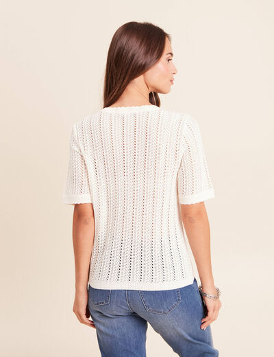 Pull ajour&eacute; col rond ecru femme