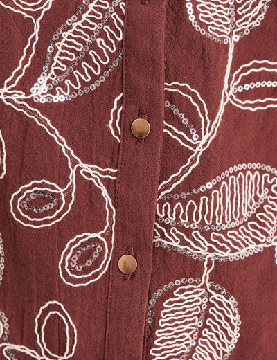 Blouse col tunisien manches 3/4 marron femme