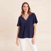 T-shirt bi-mati&egrave;re manches courtes bleu marine femme