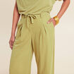 Pantalon fluide taille haute vert olive femme