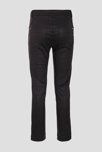 Pantalon ajusté enduit 7/8ème noir femme