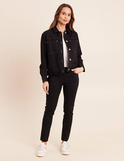 Jean coupe ajust&eacute;e effet bi-mati&egrave;re noir femme