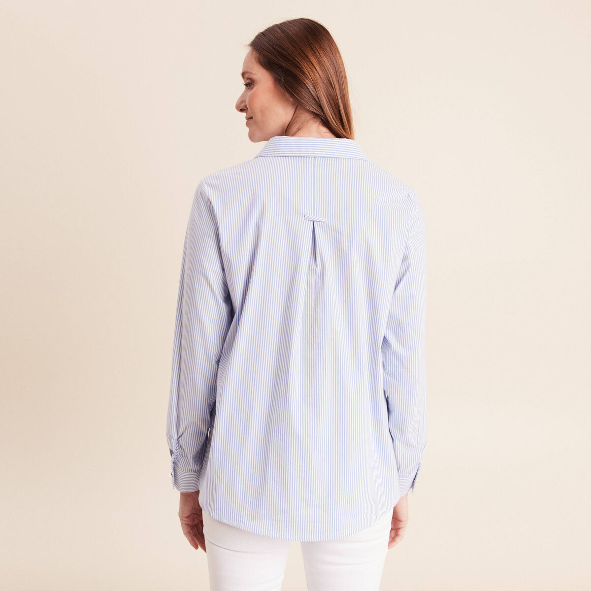 Blouse ample col chemise manches longues bleu femme