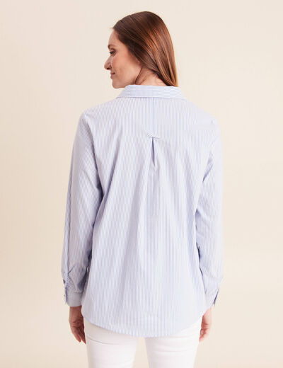 Blouse ample col chemise manches longues bleu femme