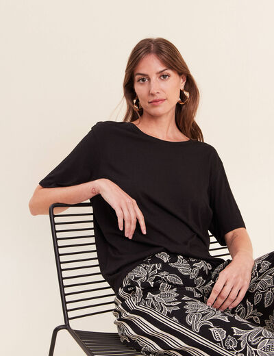 T-shirt col rond manches courtes noir femme