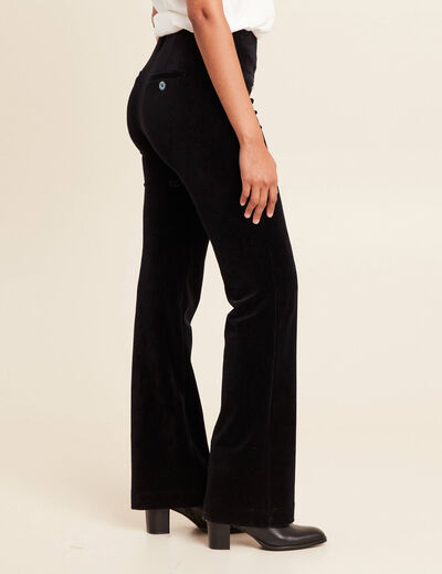 Pantalon large taille haute velours noir femme