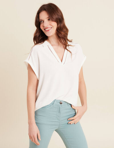 Blouse manches courtes ecru femme