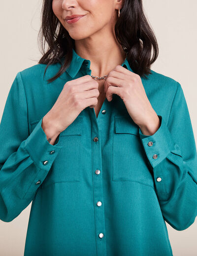 Chemise manches longues satin vert émeraude femme