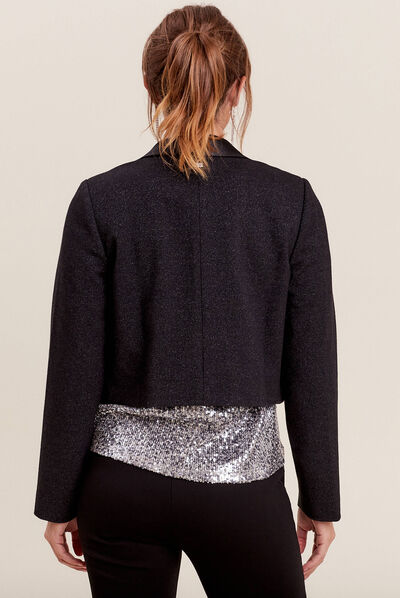 Veste ajustée col en satin noir femme