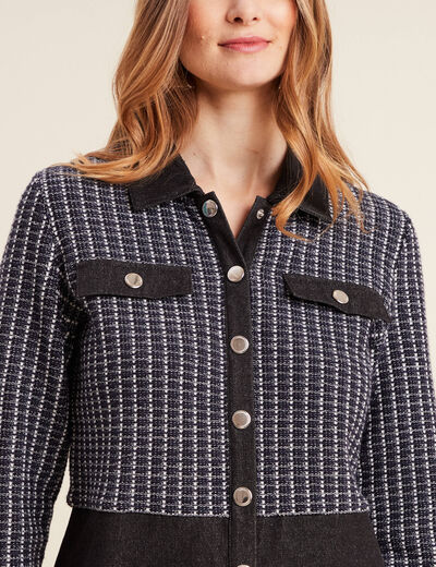 Robe droite buste tweed noir femme