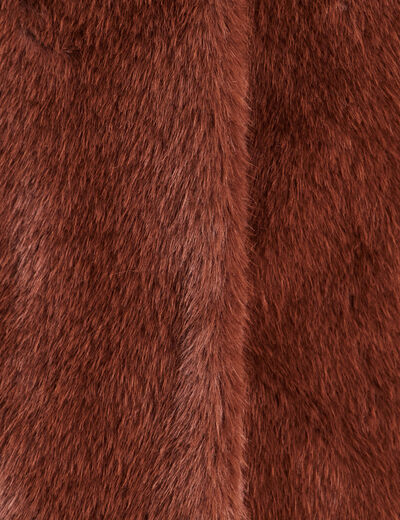 Manteau &agrave; capuche fausse fourrure marron fonc&eacute; femme