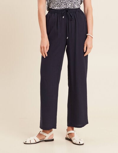 Pantalon large 7/8ème bleu foncé femme