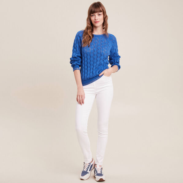 Pantalon léger taille haute long blanc femme