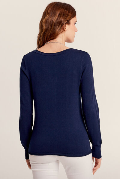 Pull manches longues bleu marine femme