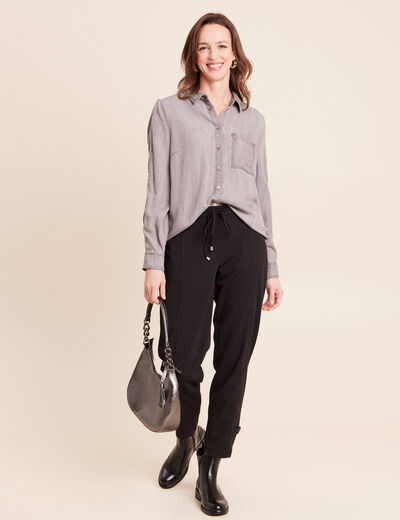 Chemise col chemise manches longues denim gris femme