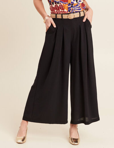 Pantalon jupe-culotte large noir femme