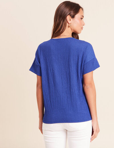 T-shirt col v manches courtes bleu fonc&eacute; femme