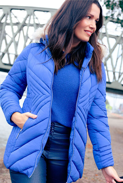 Doudoune déperlante à capuche amovible bleu electrique femme