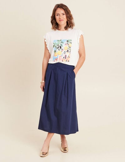 Top col rond manches courtes ecru femme