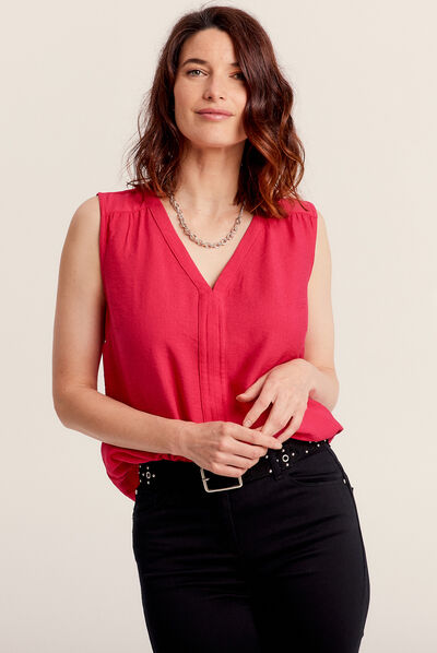 Blouse sans manches rose fushia femme