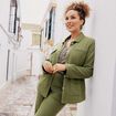 Veste droite boutonn&eacute;e vert femme