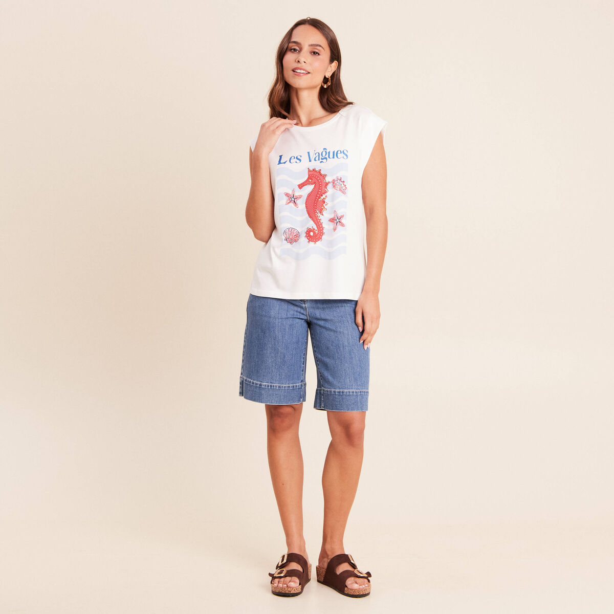 T-shirt sans manches ecru femme