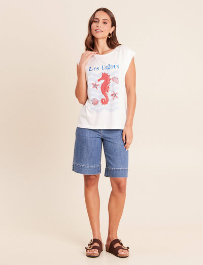 T-shirt sans manches ecru femme