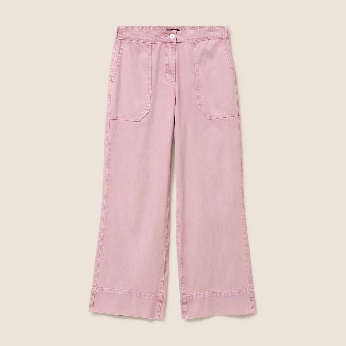 Pantalon large taille haute fluide rose femme