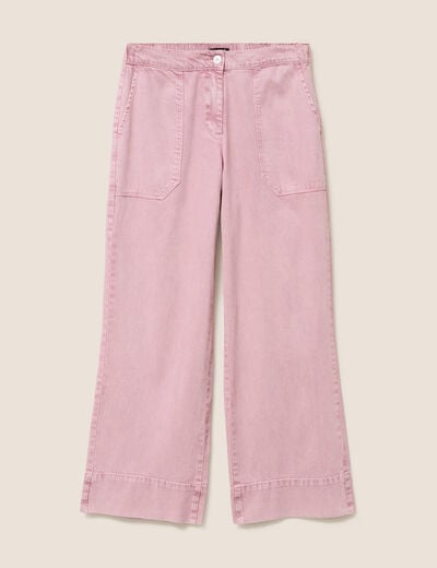 Pantalon large taille haute fluide rose femme