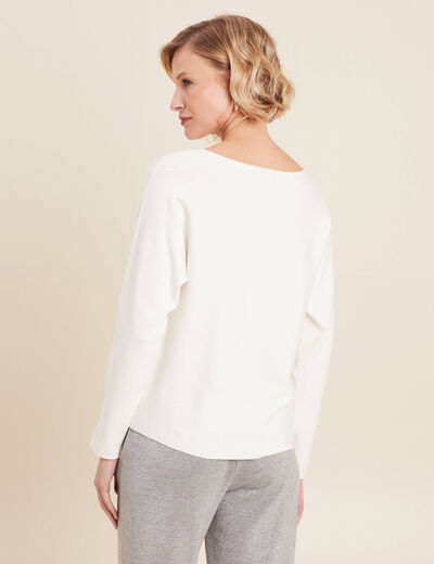 Pull manches longues strass ecru femme