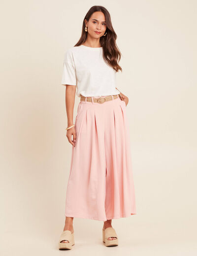 Pantalon jupe-culotte large rose saumon femme