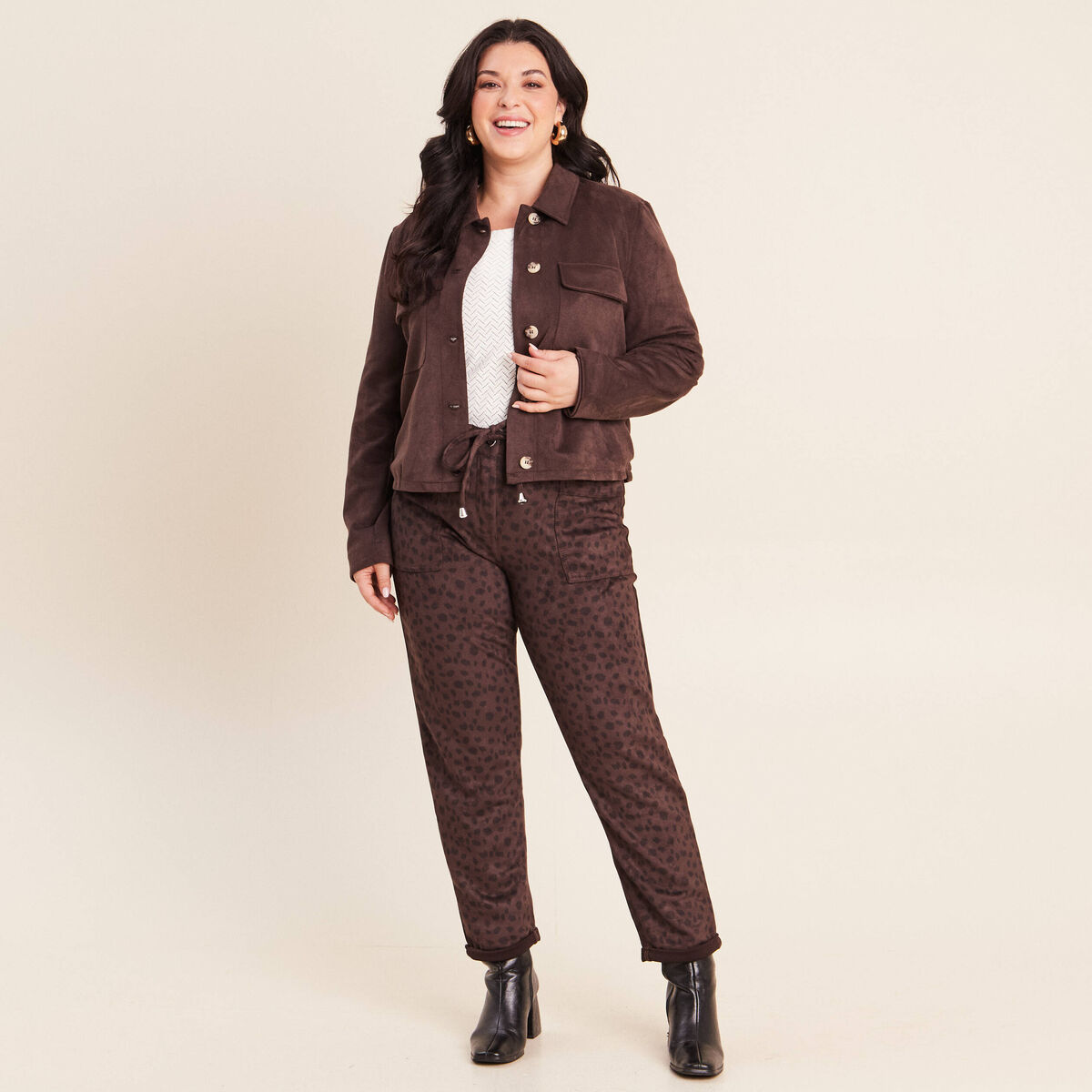 Veste doubl&eacute;e marron fonc&eacute; femme