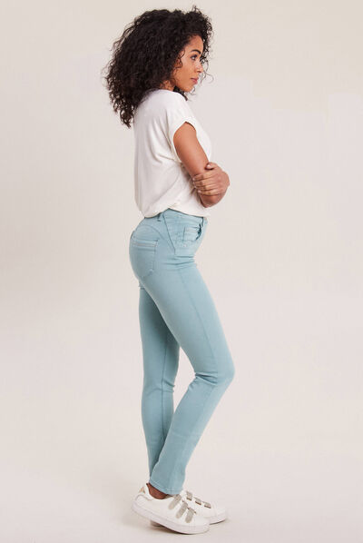 Pantalon ajusté taille haute bleu canard femme