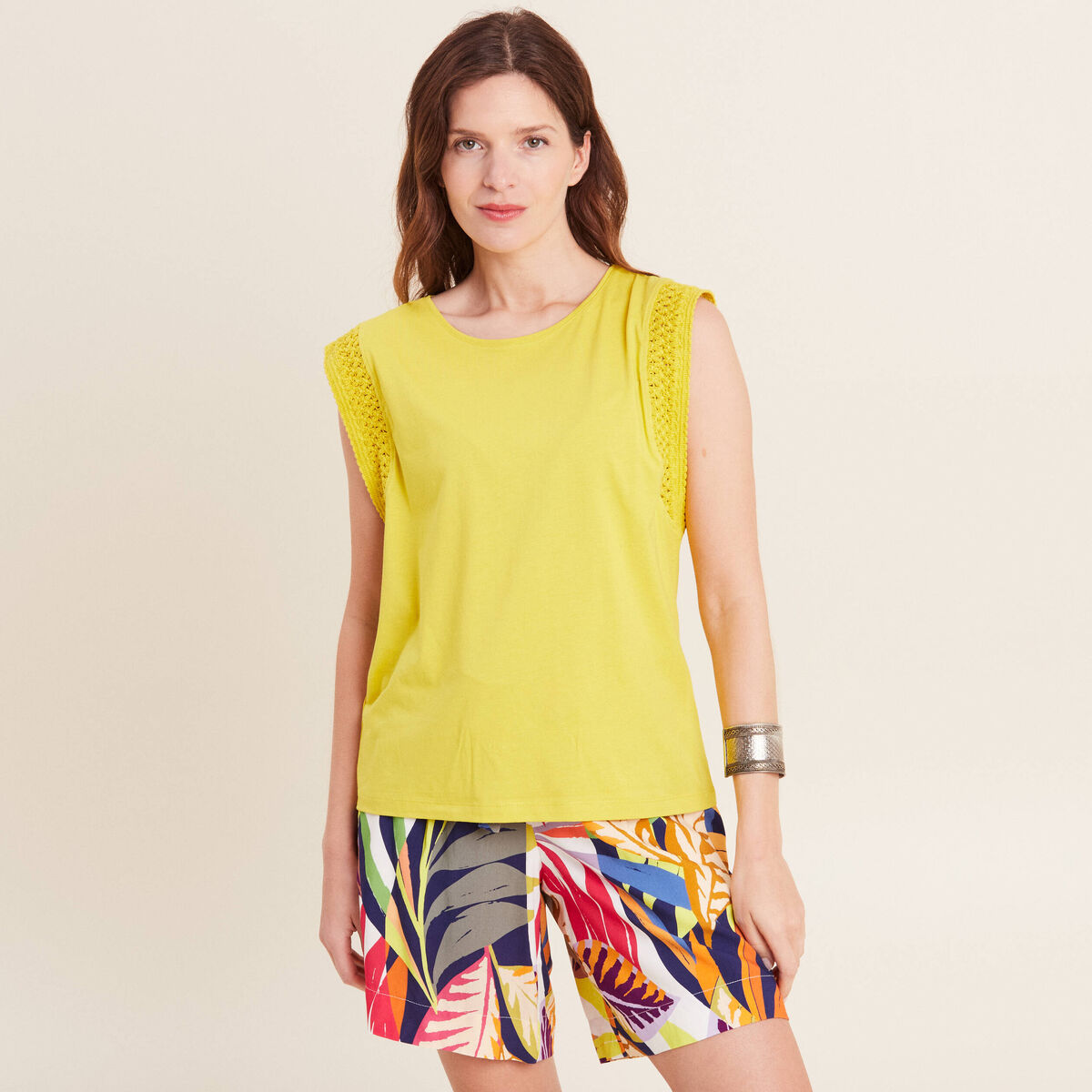 T-shirt sans manches vert anis femme