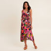 Robe longue portefeuille rose fushia femme