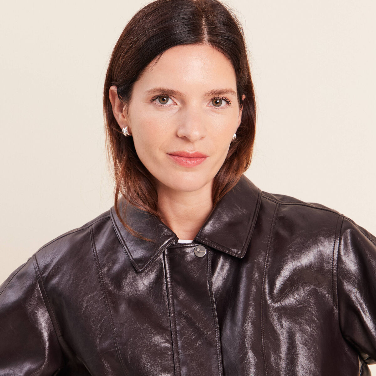 Blouson col montant marron femme