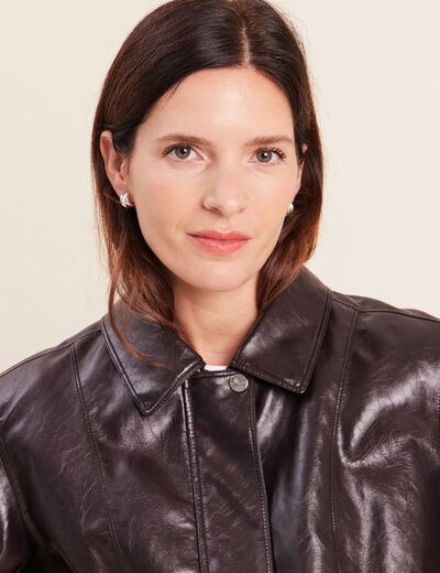 Blouson col montant marron femme