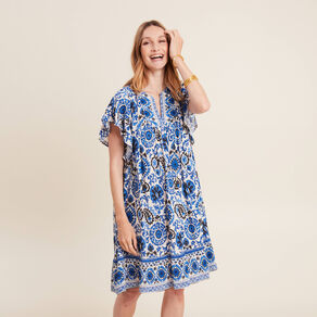 robe evasee col tunisien bleu femme Robe évasée col tunisien bleu femme