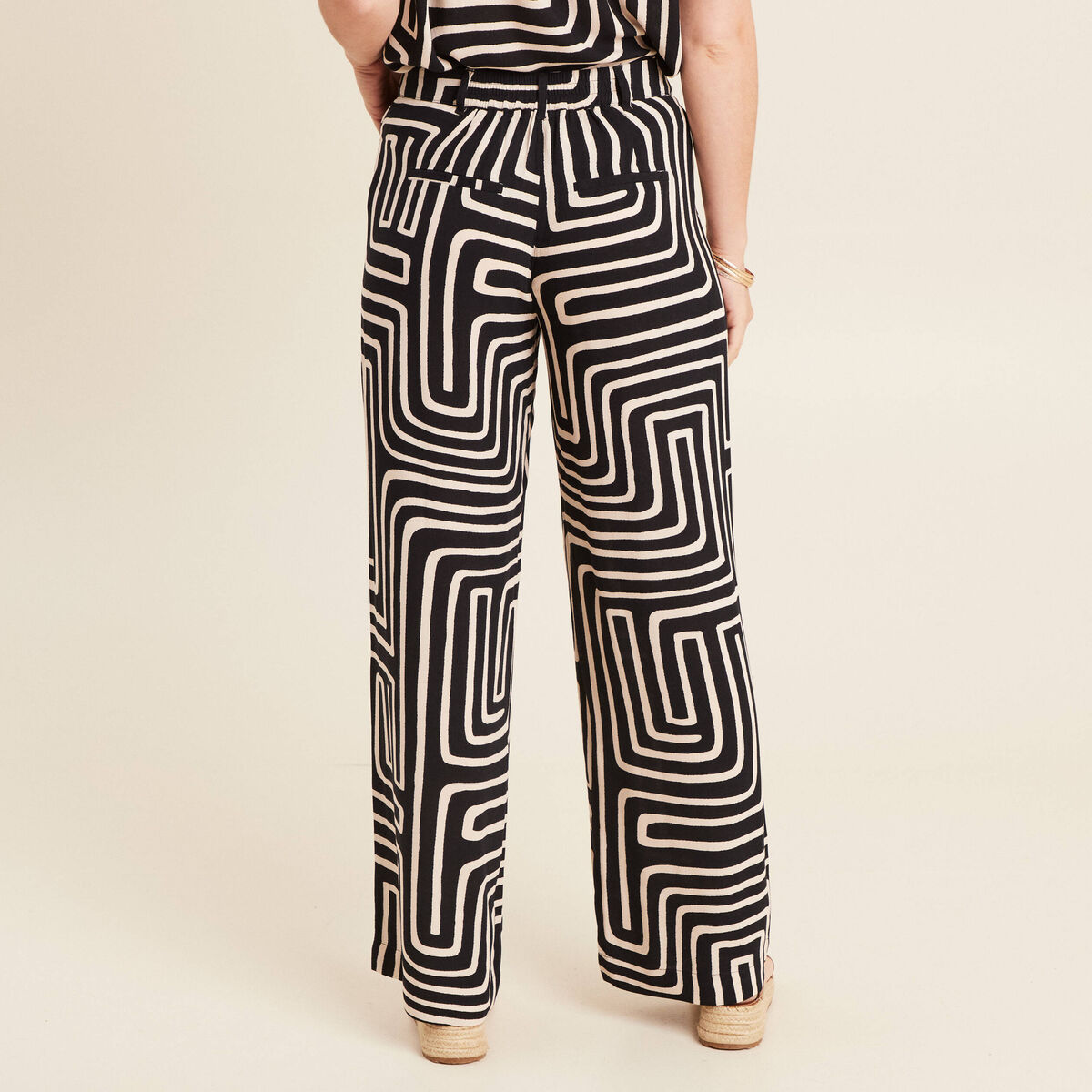 Pantalon large taille haute noir femme