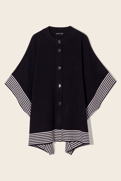 Poncho boutonné noir femme