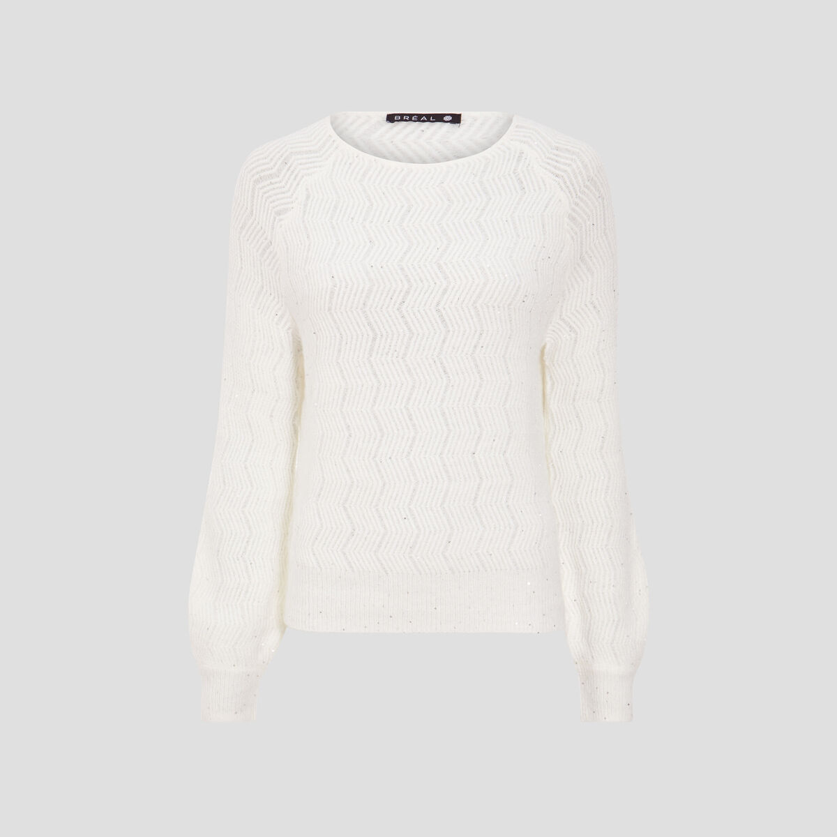 Pull manches longues à sequins ecru femme