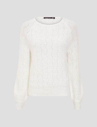 Pull manches longues à sequins ecru femme