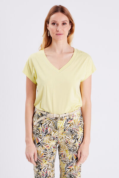T-shirt manches courtes jaune clair femme